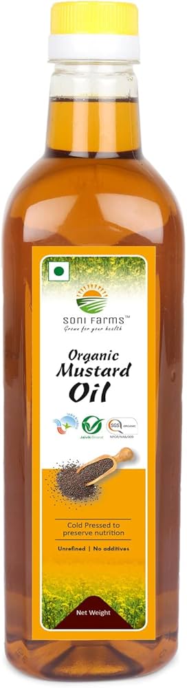 Soni Farms Organic Mustard Oil - 1 Litre | Cooking For Healthy, Essential Purpose, Can Be Used For Hair Or Skin (1Litre), Easy For Store And Use Packaging