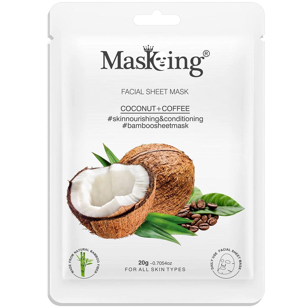 MasKing Bamboo Facial Sheet Mask of Coconut & Coffee for Skin Nourishing & Conditioning Ideal for Women & Men, 20ml each (Pack of 5) view 2