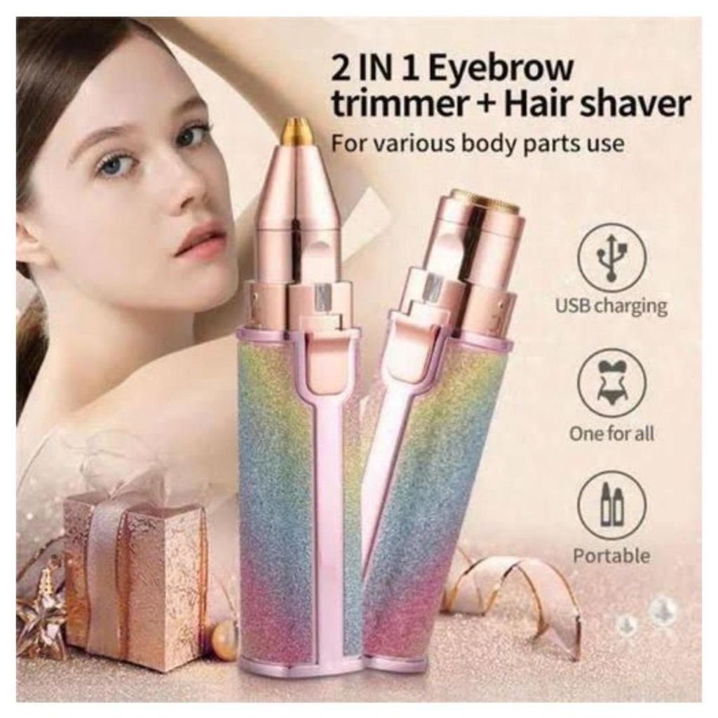 Premium 2-in-1 Electric Eyebrow Trimmer & Facial Hair Remover Shaver for Women with LED Light (Glitter Rainbow Style) view 2