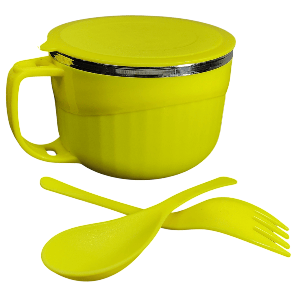 Maggie and Soup Bowl with Lid, Spoon & Fork Set, Yellow Color view 2