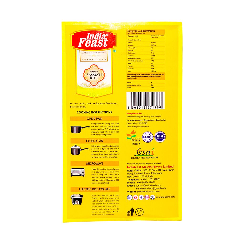 Indiafeast Rozana Basmati Rice | 1kg | Long Grain view 2