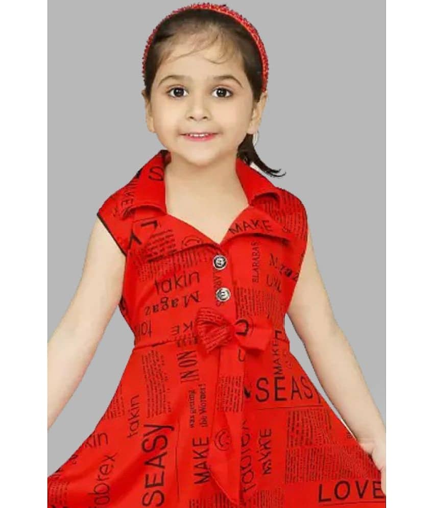 JCT DRESSES Crepe Frock For Girls ( Pack of 1 , Red ) view 2