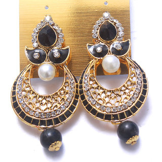 Jewellery Royal Designer Gold Plated Black Traditional Kundan Earrings view 2