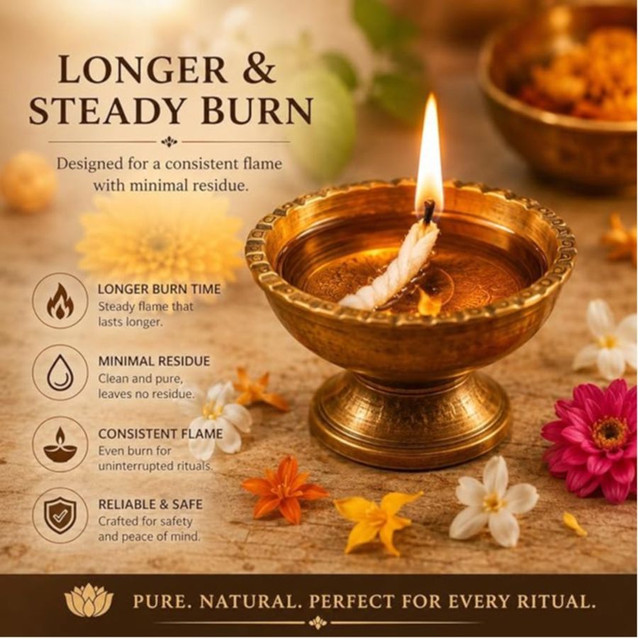 Cotton Wicks for Diya Pooja - Kesar Cotton Phool Batti for Aarti, Deepak & Akhand Jyot | Long Lasting Cotton Batti for Temple, Mandir & Daily Puja view 2