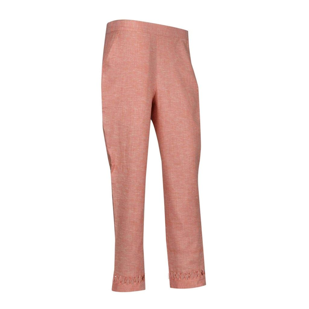 Light Green Cotton Blend Laser Cut Hem Women's Pants view 2