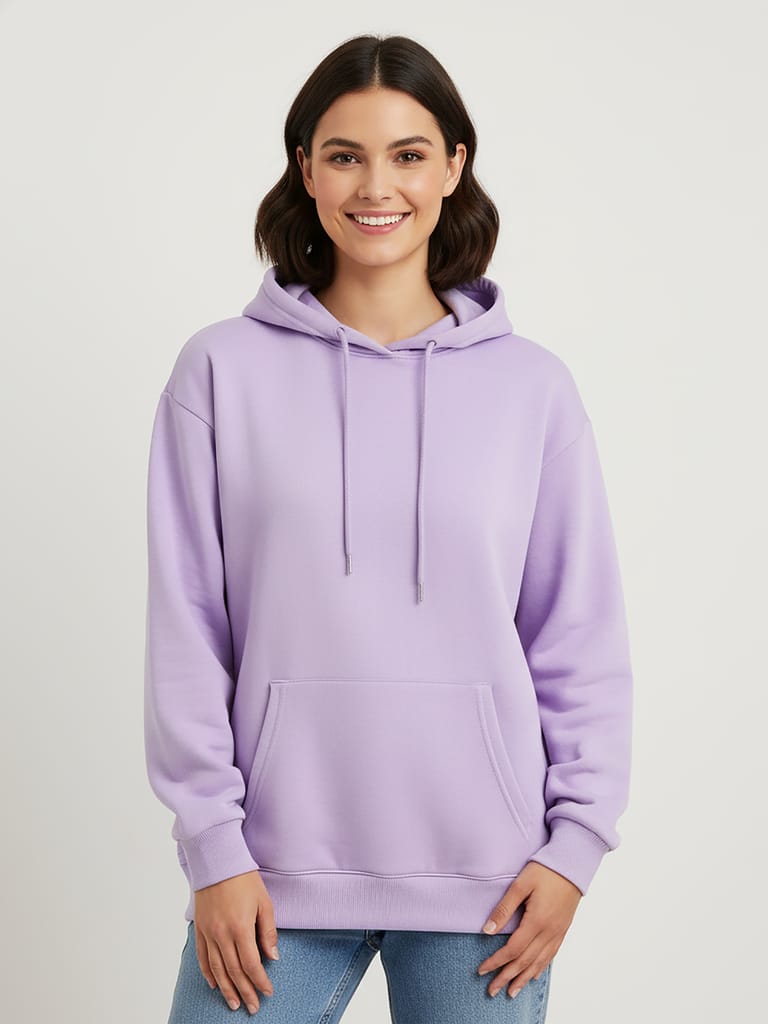 Womens Solid Hoodie with Kangaroo Pocket