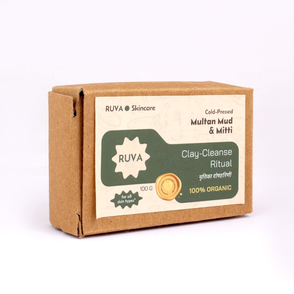 RUVA Handmade Multan Mud & Mitti Cold-Pressed Ayurvedic Soap Bar | Deep Cleanse & Oil Balance, Ancient Clay Rituals | Velvety Lather, Face Safe | Natural Skincare for All Skin Types view 2
