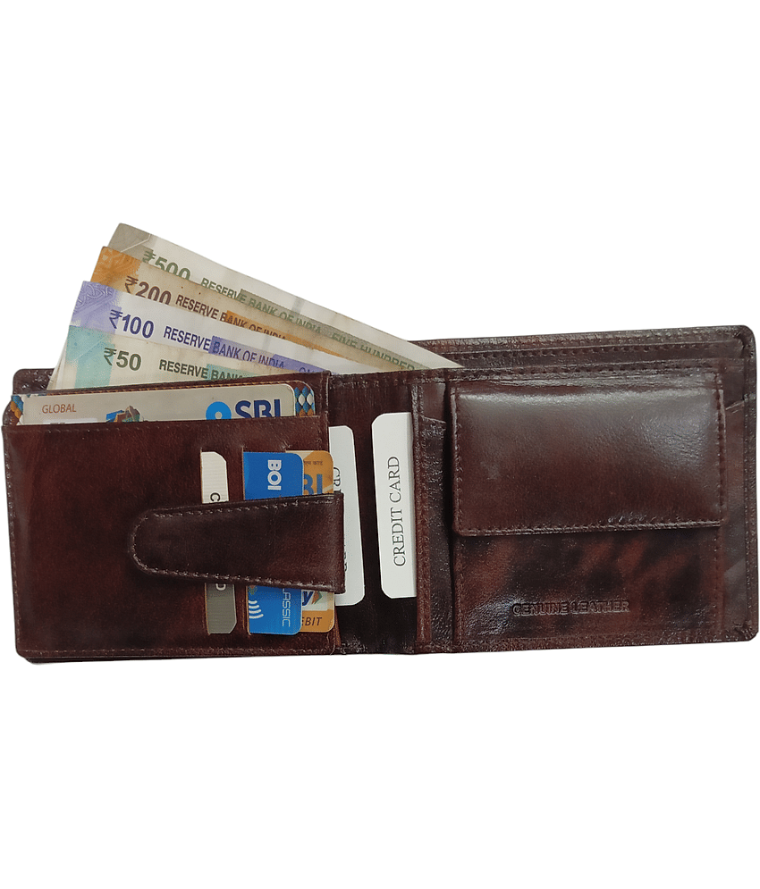 COCO ROYAL 100% Leather Colorblock Men's Two Fold Wallet With 10 Slots For Card ( Brown , Pack of 1 ) view 2