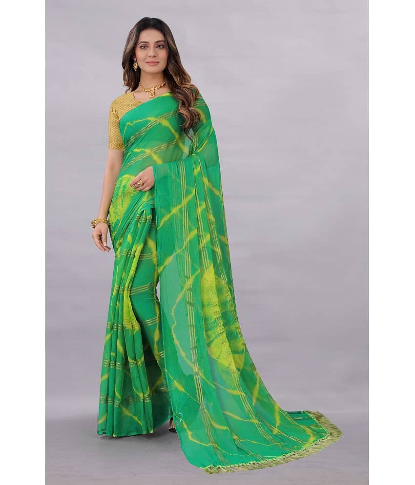 Rhey Chiffon Printed Saree With Unstitched Blouse Piece ( Green )