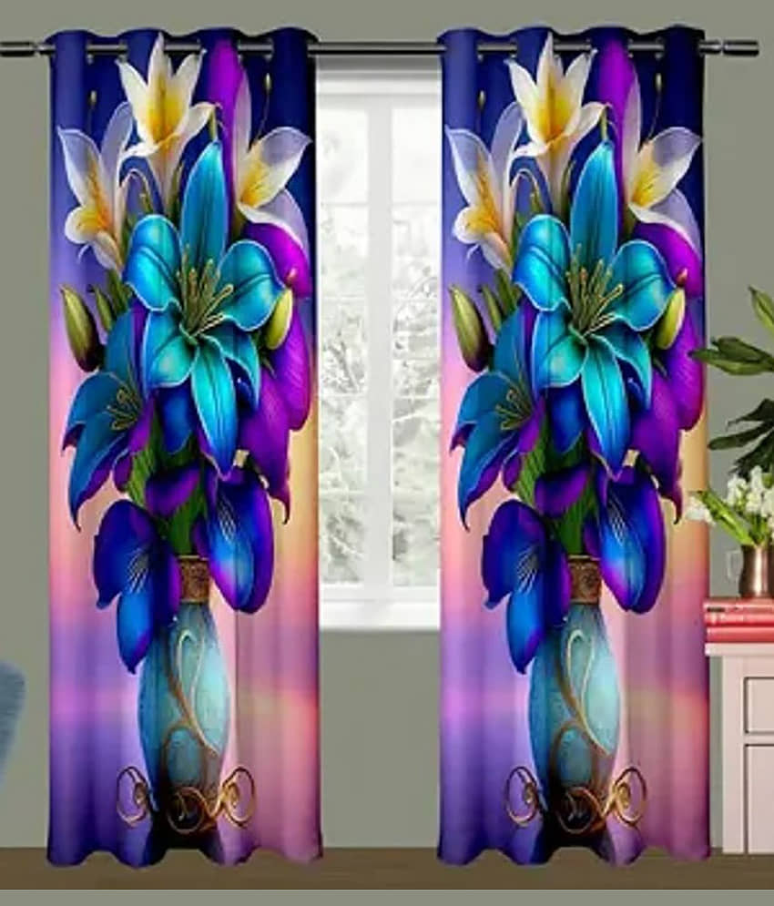 V21 decod Graphic Room Darkening Eyelet Curtain 7 ft ( Pack of 1 ) - Blue view 2