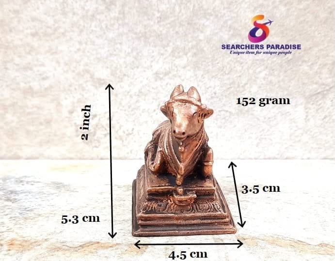 Searchers Paradise - Copper Idols Nandhi, 2 inches, Copper Handmade 152 Grams, Patina Antique Finish, Pack of 1 Piece view 2