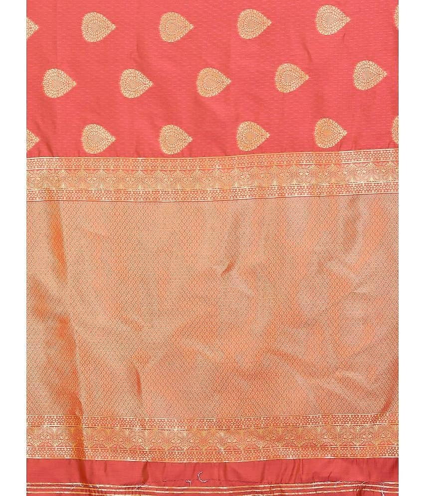 Om Shantam Sarees Banarasi Silk Embellished Saree With Unstitched Blouse Piece ( Pink ) view 2