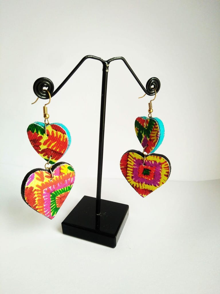 Phulkari Heart Handmade Earrings view 2