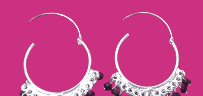 Oxidized Silver Plated Traditional Jhumka Earrings With Black Beads For Women view 2