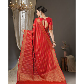 LEAFSY Woven Banarasi Pure Silk Saree (Red) view 2