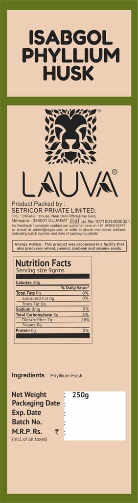 LAUVA Natural Sat Isabgol Psyllium Husk | For Constipation, Diarrhoea, Weight Loss And Tummy Problems view 2