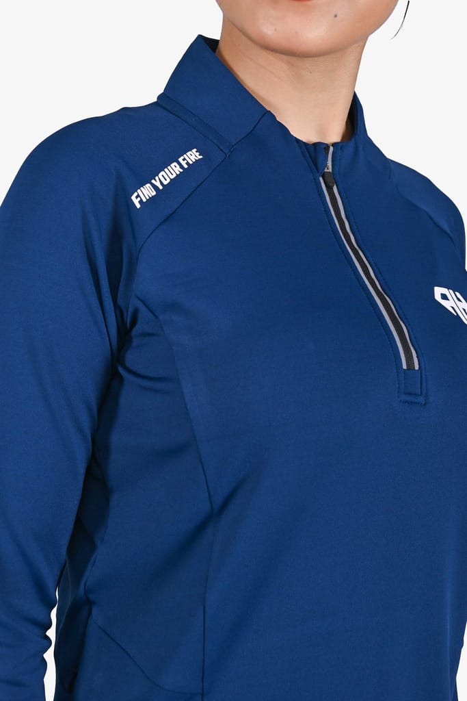 High Neck Navy Polo Jacket Women view 2