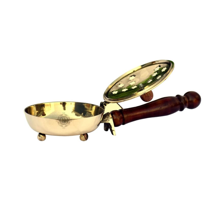 Brass Incense Bakhoor Burner Home Purifying Loban Burner Brass Dhoop Dani Showpiece for Puja Room Home Decor with Handle (Medium) view 2