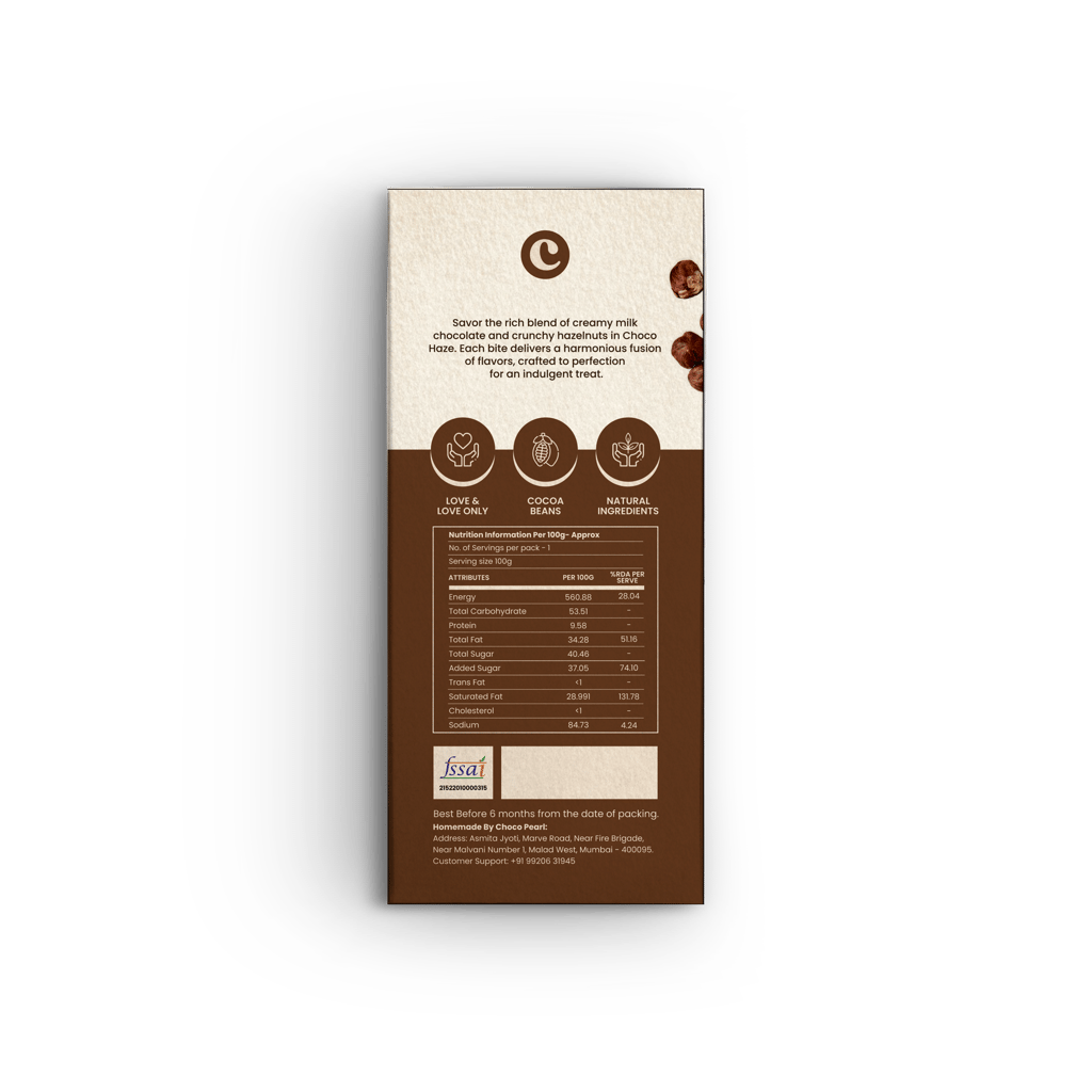 Choco Pearl Choco Haze Dark Chocolate with Hazelnut – Handcrafted Premium Eggless Chocolate Bar | Rich Cocoa Flavor for Gifting 100 g view 2