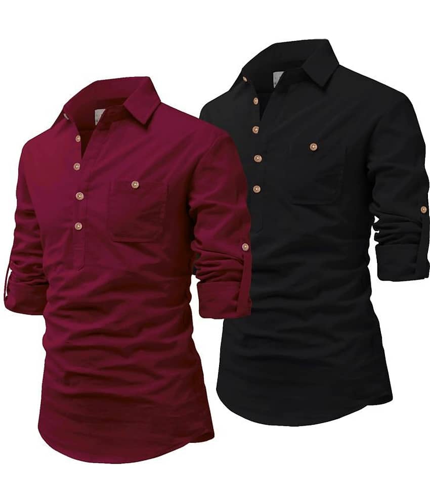 UNI VIBE Black Cotton Blend Men's Shirt Style Kurta ( Pack of 2 )