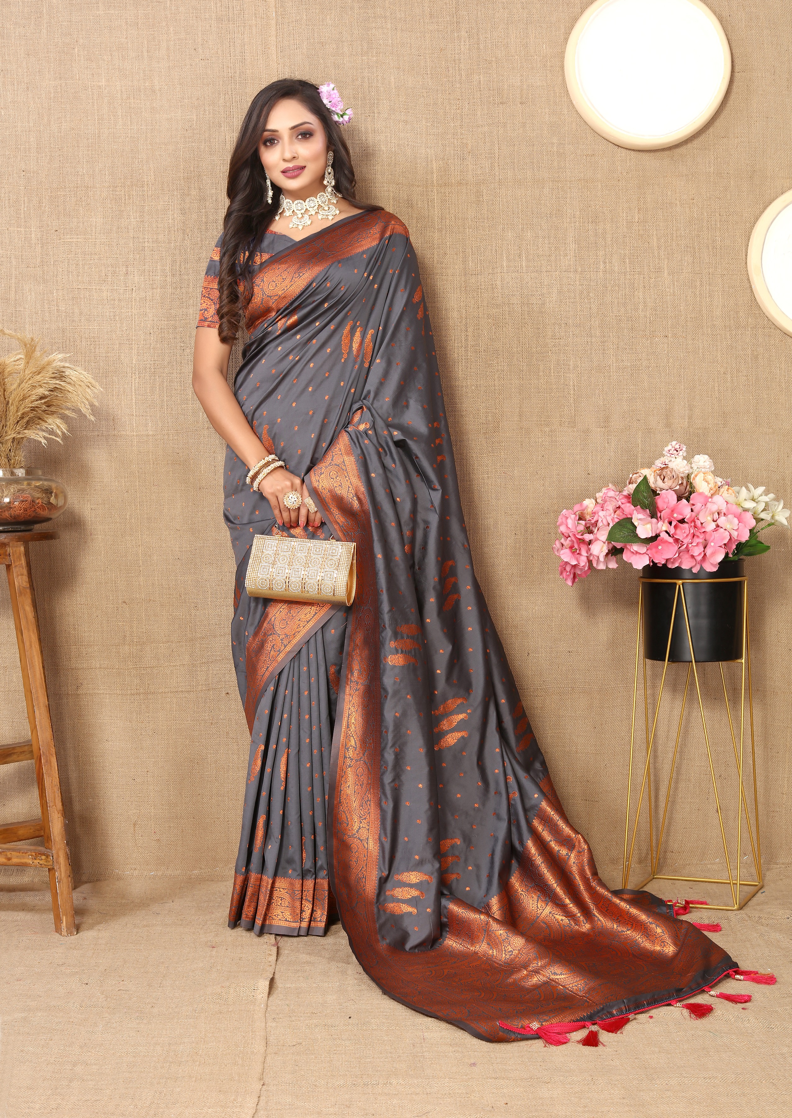 Soft silk saree with COPPER zari weaving design... view 2
