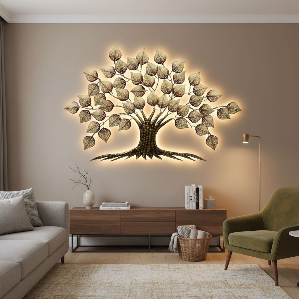 Metallic Tree of Life Wall Art With Shining Light view 2