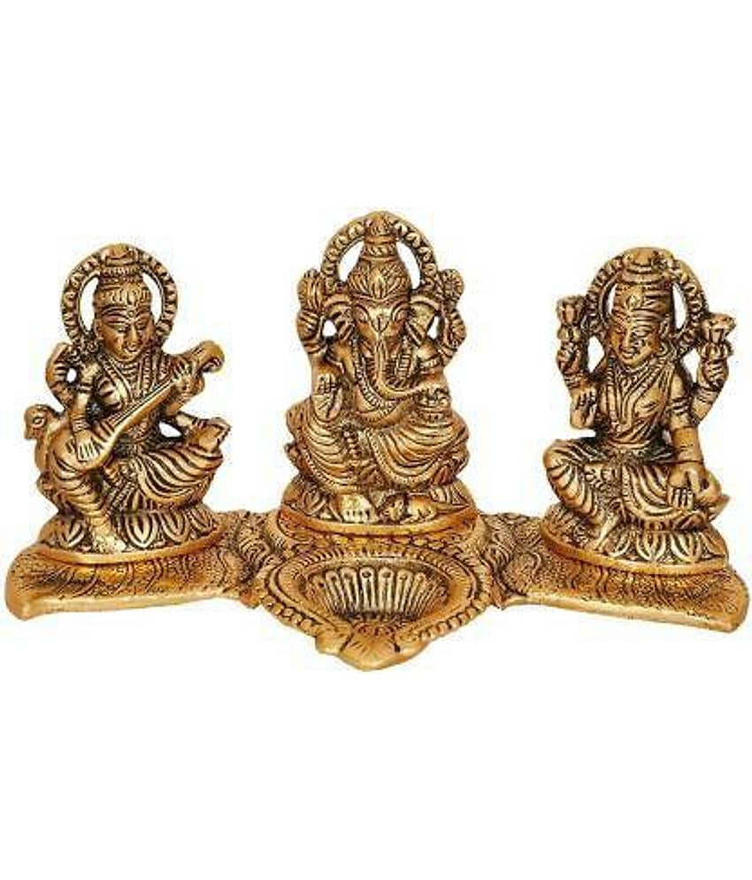 Fashion Bizz Lord Lakshmi Ganesha Saraswati Idol With Diya Decorative Showpiece - 10 cm view 2