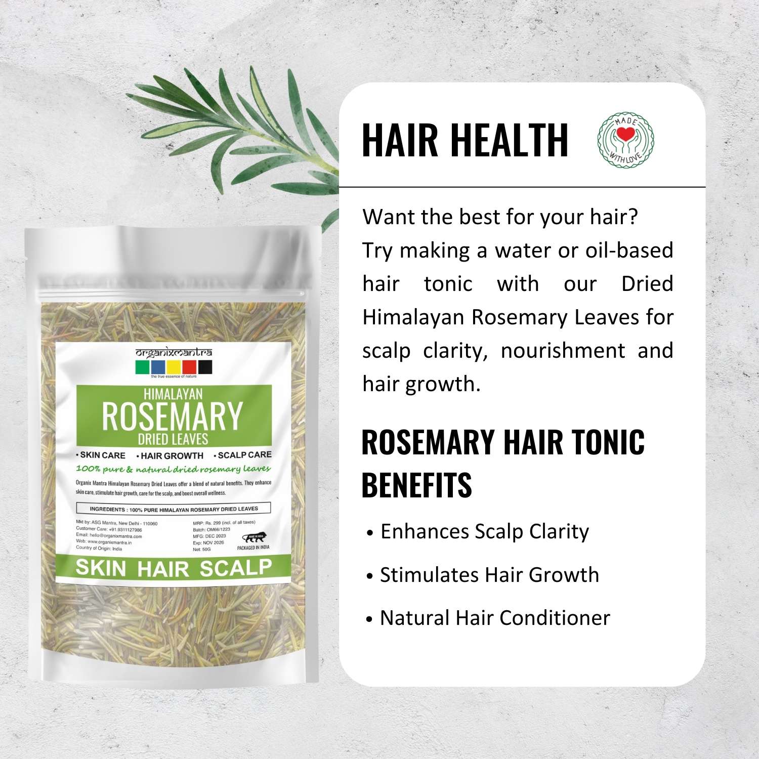 Organix Mantra Himalayan Rosemary Dried Leaves | Rosemary Hair Tonic | Rich in Nutrients | Ideal for Hair and Skin Care | EcoFriendly - 50G view 2