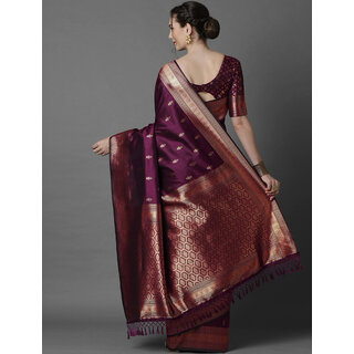 LEAFSY Self Design Bollywood Jacquard Saree (Purple) view 2