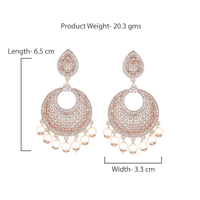 "Stunning Cubic Zirconia and Pearl Drop Earrings in Rose Gold Plating" view 2