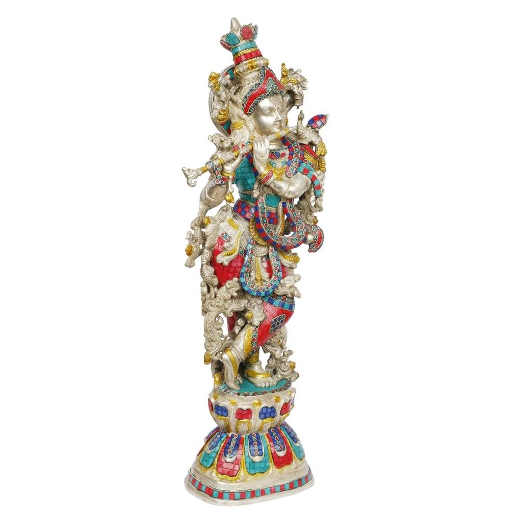 ARTVARKO Brass Idol Lord Krishna Bhagwan Large Statue Multicolor Murti for Home Decor Pooja Item Temple Room Gallery Gift Sculpture Height 29 Inch view 2