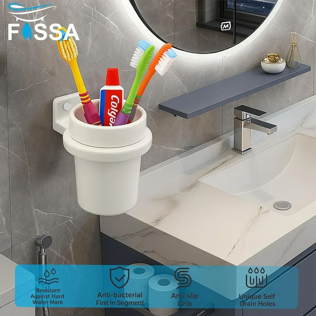 White Brush Holder Unbreakable Abs Round Ceramic Finish (RW-123) view 2