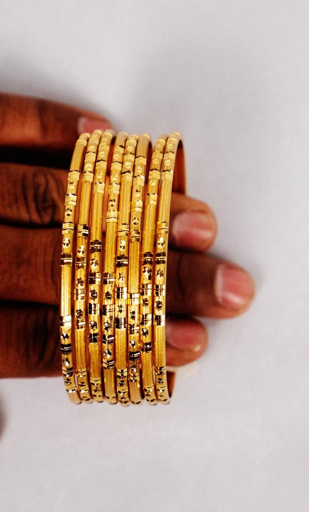 Gold Plated Metal Bangles Set of 6 view 2