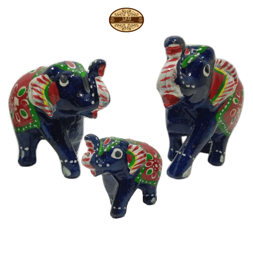 Handcrafted Paper Mache Elephant Family Figurines, Set of 3, Navy Blue view 2