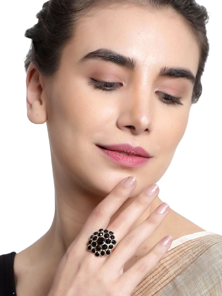 Cardinal Black Color Stone Gold Plated Brass Adjustable Ring view 2