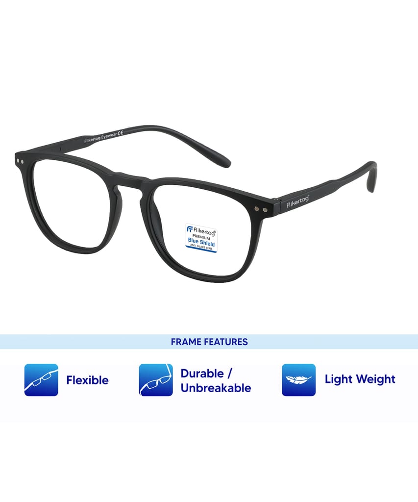 Flikertag Blue Cut Computer Glasses for Eye Protection | Zero Power Blue Light Filter Glasses With UV Protection | Anti Glare Specs for Men & Women [FTF566 F1 Wayfarer Matte Black Frame, 51mm] view 2