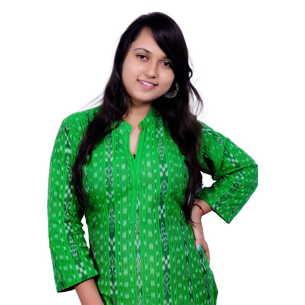 GHL GUENDICHA HAAT Sambalpuri Certified Handloom Women's Pure Cotton High Neck Kurta Parrot Green view 2