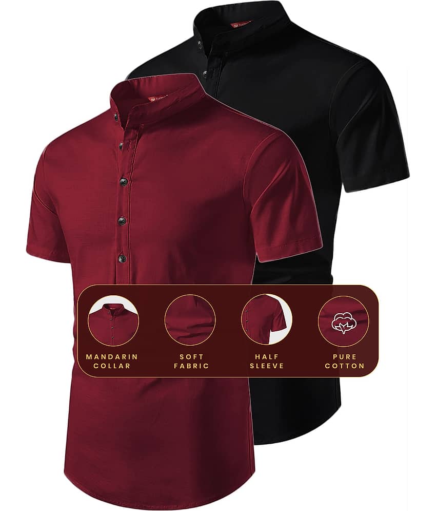 Yugnik Maroon Cotton Men's Regular Kurta ( Pack of 2 ) view 2