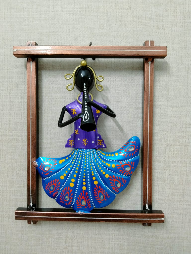 Handmade Rajasthani Lady Musician Metal Wall Frame for Living Room (Set Of 3) view 2