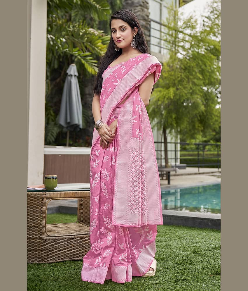 Sariya Jacquard Woven Saree With Unstitched Blouse Piece ( Pink ) view 2