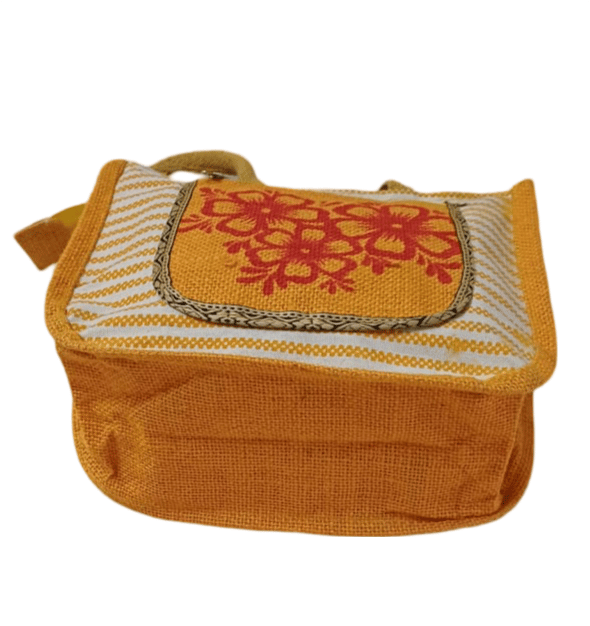 Striped Jute Tote Bag with Red Floral Applique view 2