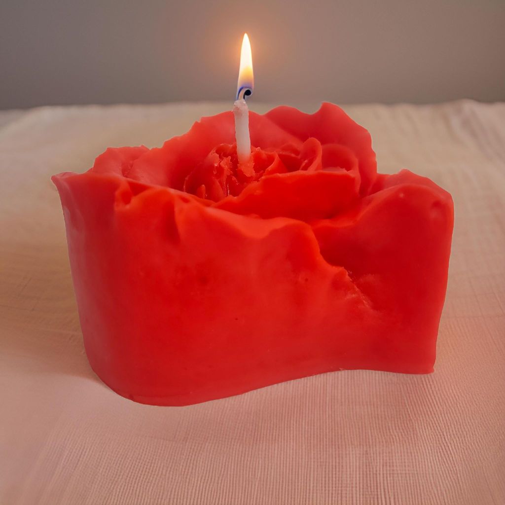 Heart Shape Rose Flower Shape for Home Decor | Romantic Fragrance | Smoke-Free Pillar | Romantic Night Candle (Pack of 1, Red) view 2