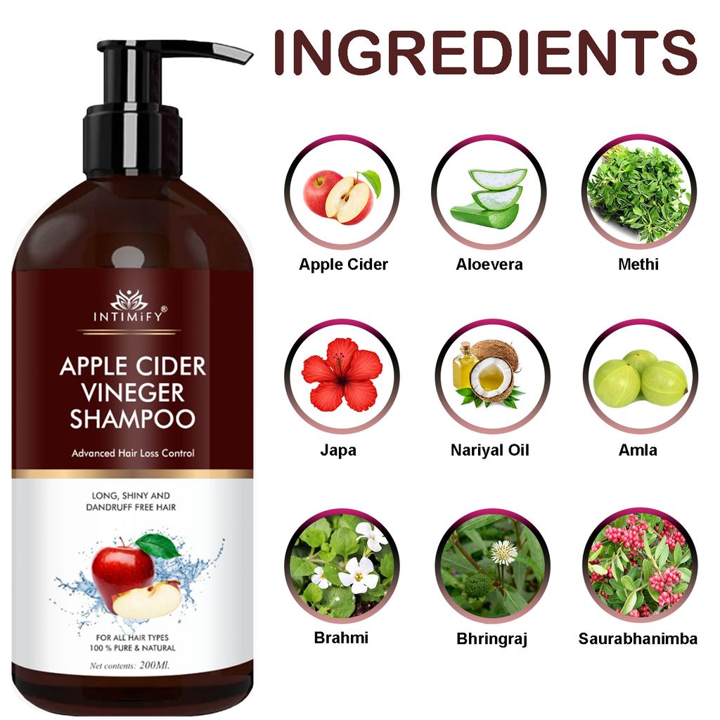 Intimify Apple Cider Hair Shampoo, hair shampoo, anti dandruff shampoo, anti hairfall shampoo, hair loss shampoo view 2
