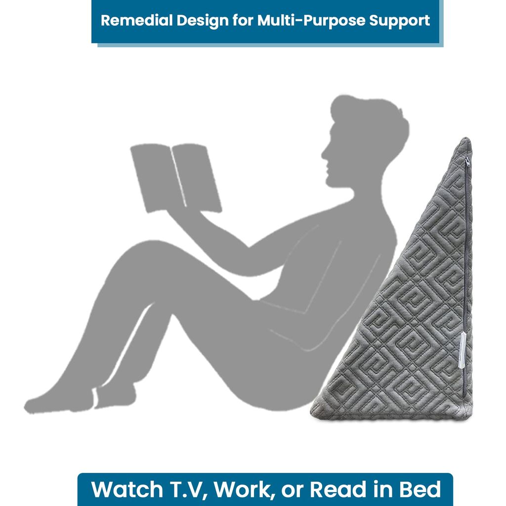 Sleepsia Wedge Pillow Memory Foam Incline Pillow for Back Support, Acid Reflux, Leg Elevation, Snoring, Heartburn, GERD, Reading (46 L x 45.5 W x 27.5 H) - Post Surgery (Grey, Pack of 1) view 2