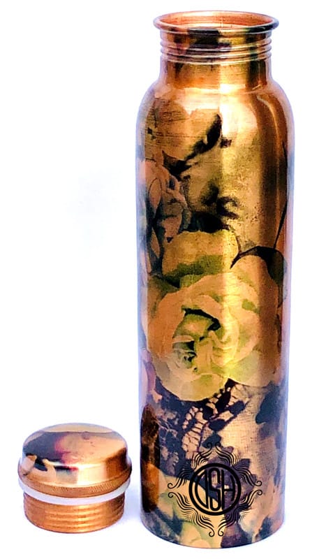 Copper Bottles for Printed Art Work, Travelling Purpose Bottles, Yoga Ayurveda Healing, 800 ML (Design P07) view 2