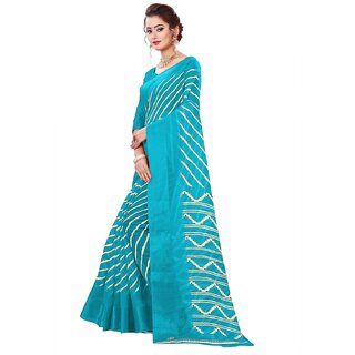 Sky Blue Colour Cotton Bandhani Printed Saree view 2