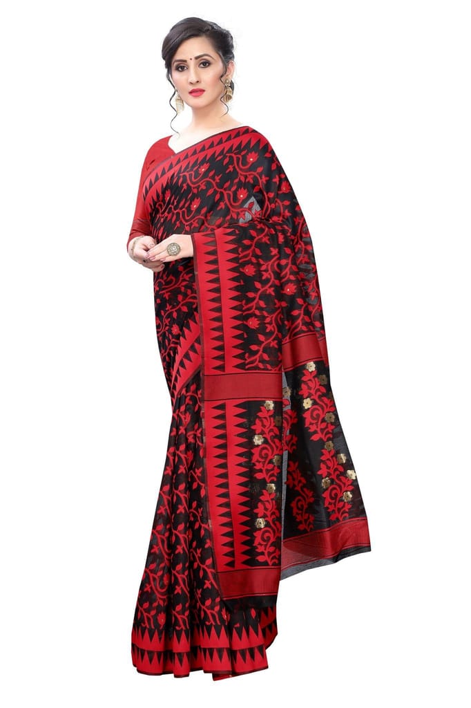 Silk Zone Women's Jamdani Cotton Blend Woven Saree view 2