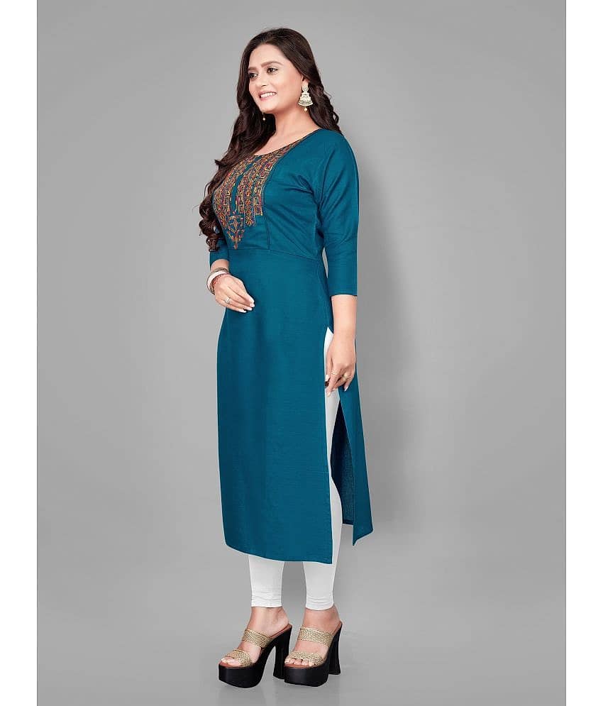 RIAANA - Blue Rayon Women's Straight Kurti ( Pack of 1 ) view 2