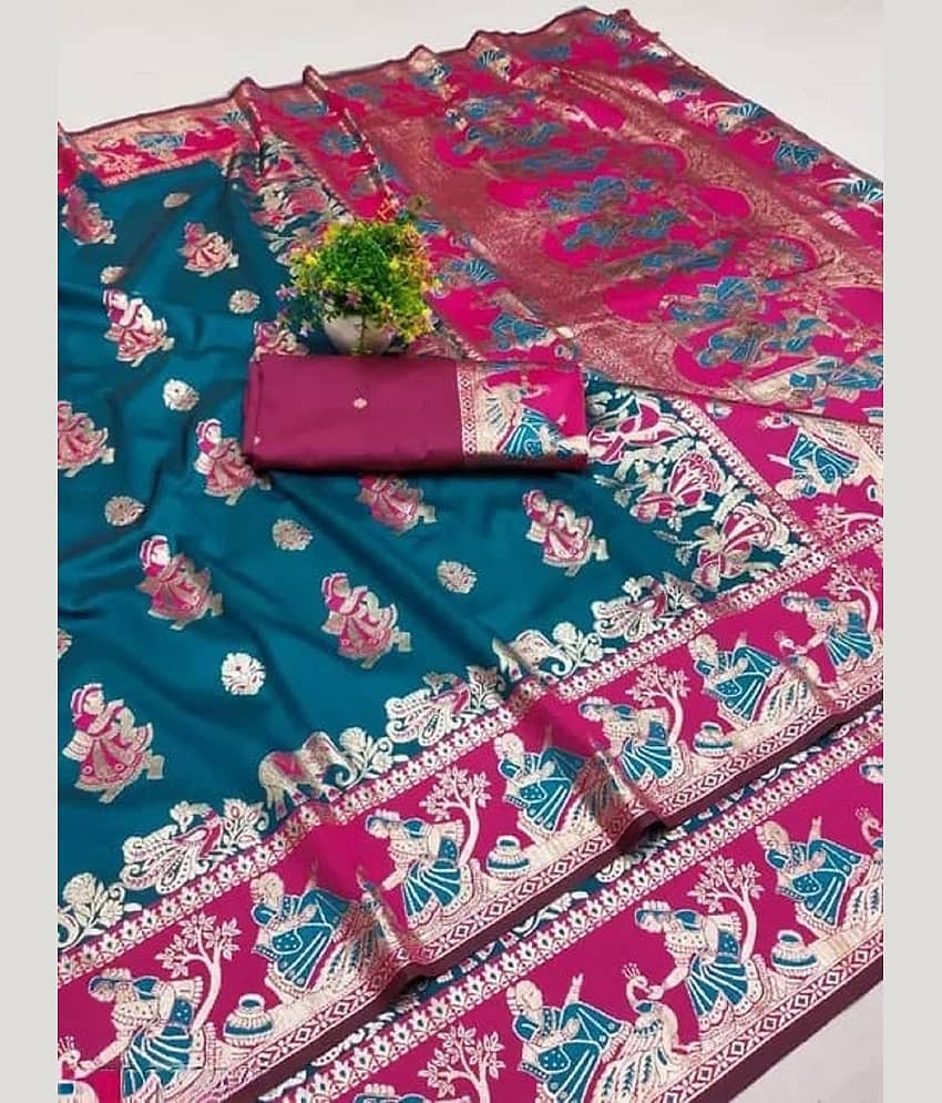 Indesa Art Silk Solid Baluchari Saree With Unstitched Blouse Piece ( Orange )