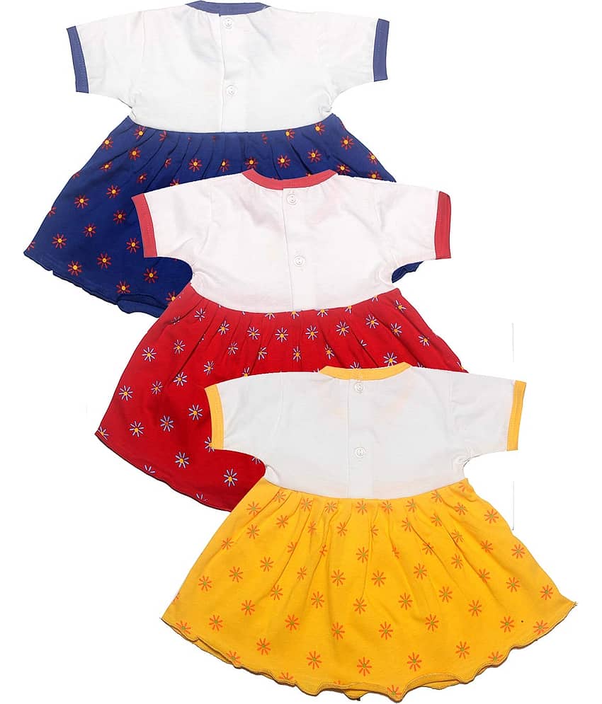 INFANT Pack of 3 Baby Girls 100% Cotton Frocks ( Multi ) view 2